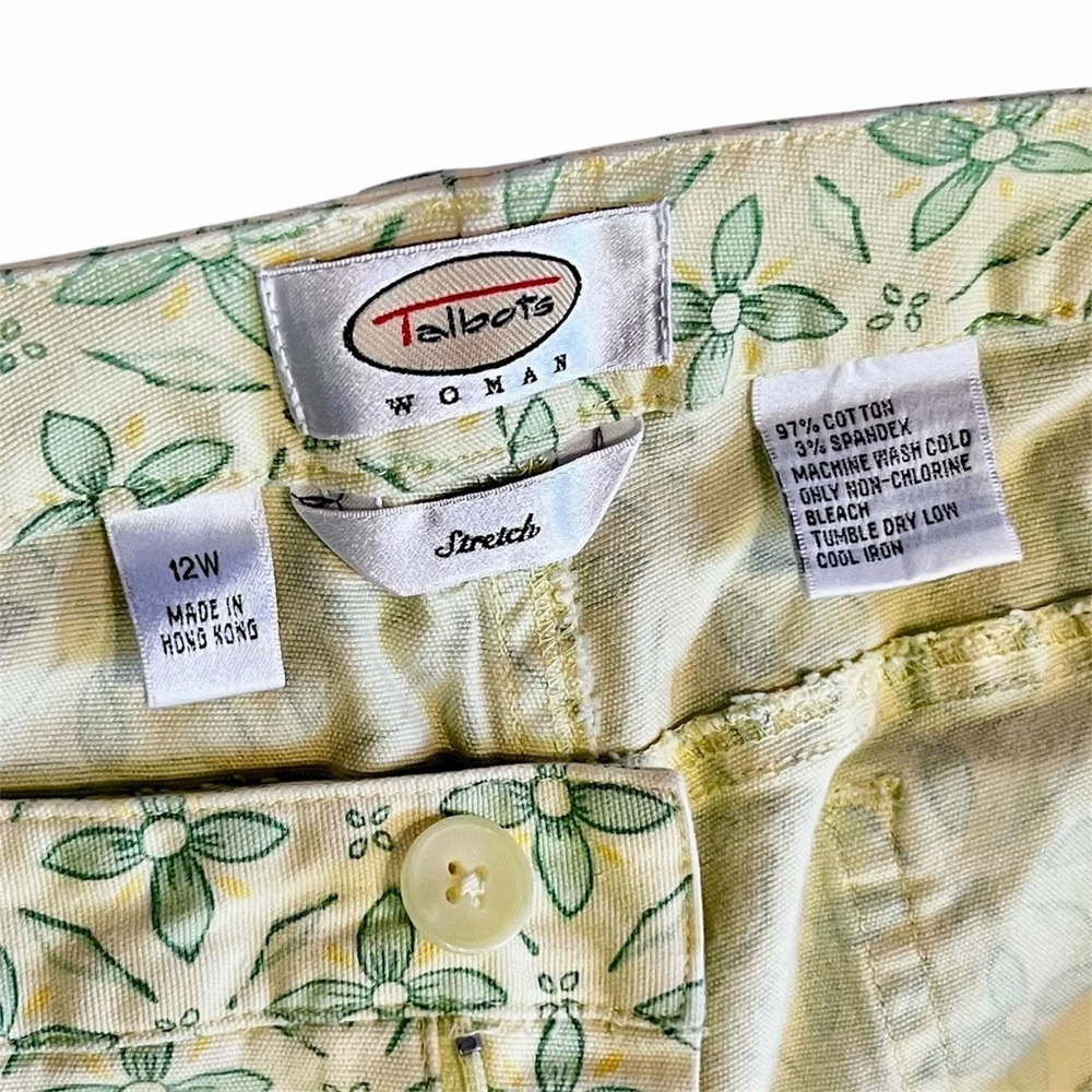 Talbots Stretch Capris Yellow Green Pattern Size … - image 4